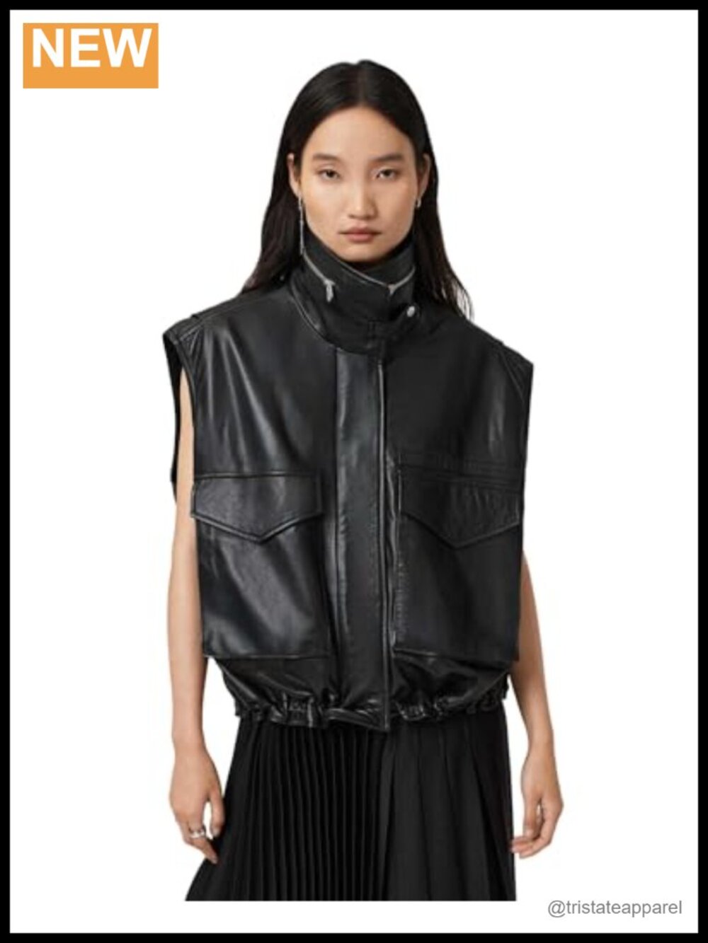 AllSaints Women's Clay Gilet - Leather Jacket Long Sleeve Fall